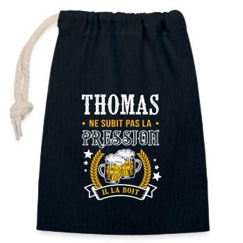 Thomas bière thomas cadeau Thomas fêtes - Sac cadeau en coton avec cordon (14 x 20 cm) - bleu marine - Devant