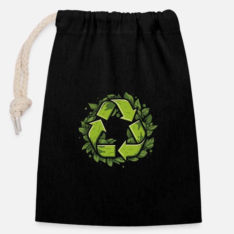 Recyclage - Sac cadeau en coton avec cordon (14 x 20 cm) - noir