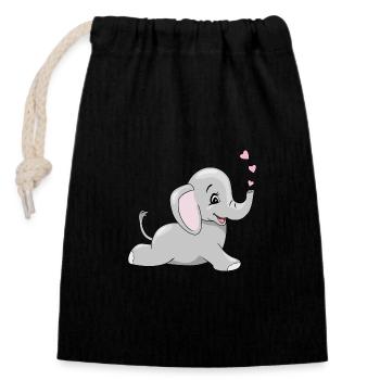 Lying happy baby elephant - Closable cotton gift bag (14x20cm) - black - Front