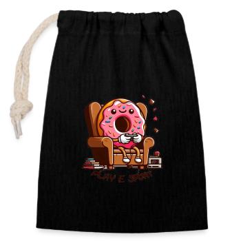 Play Donut - Verschließbarer Geschenkbeutel aus Baumwolle (14x20cm) - Schwarz - Vorne