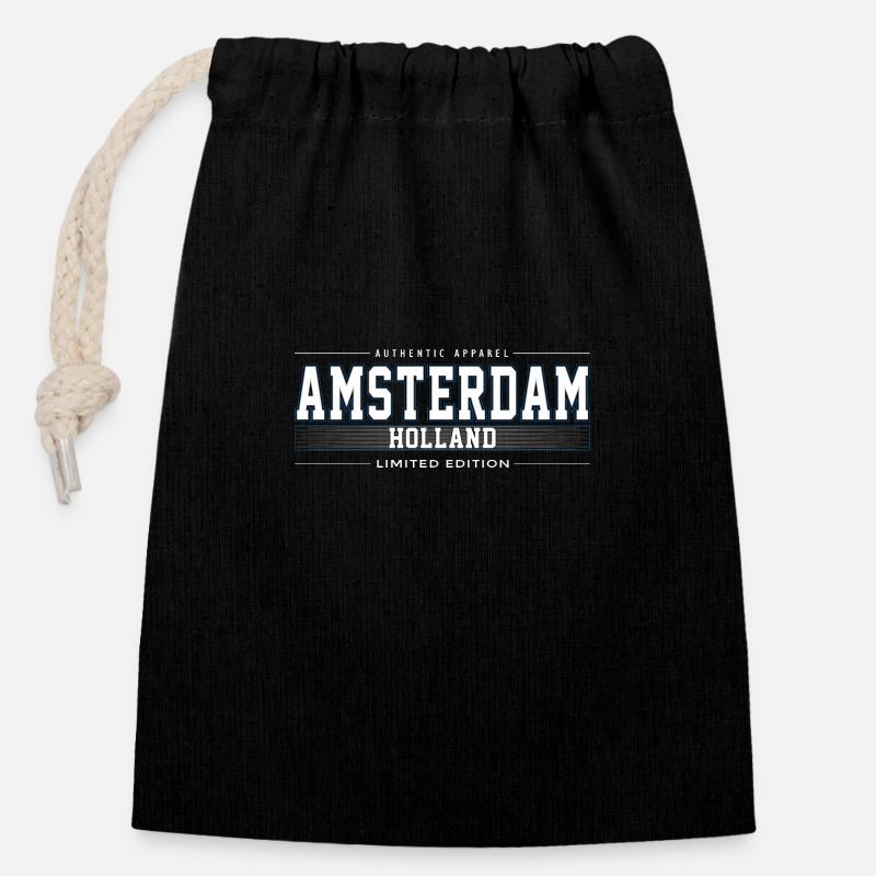 Amsterdam - Sac cadeau en coton avec cordon (14 x 20 cm) - noir
