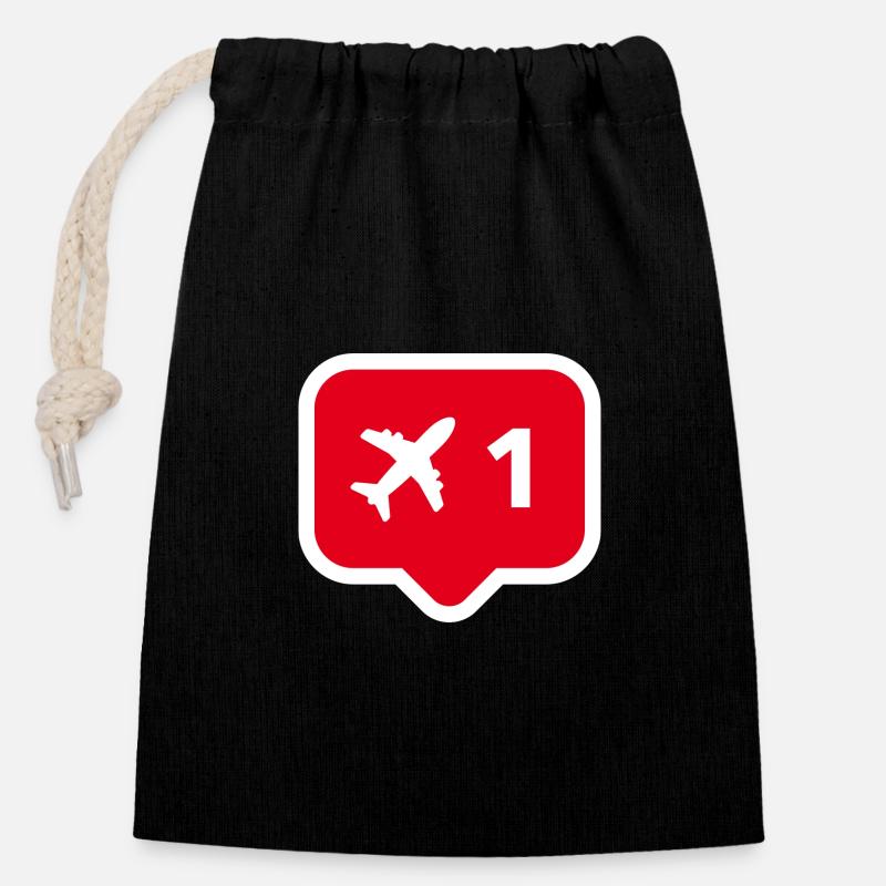 Plane love - Closable cotton gift bag (14x20cm) - black