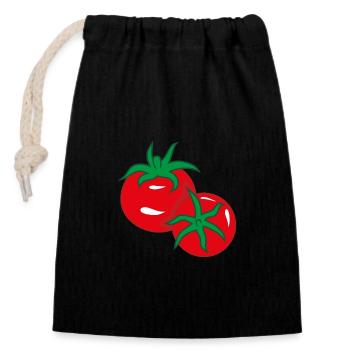 Red fresh tomatoes - Closable cotton gift bag (14x20cm) - black - Front