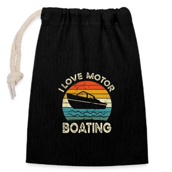 I Love Motor Boating Funny Boater retro vintage - Closable cotton gift bag (14x20cm) - black - Front