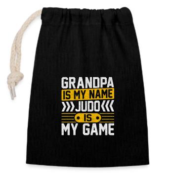 Papy est mon nom, le judo est mon jeu - Sac cadeau en coton avec cordon (14 x 20 cm) - noir - Devant
