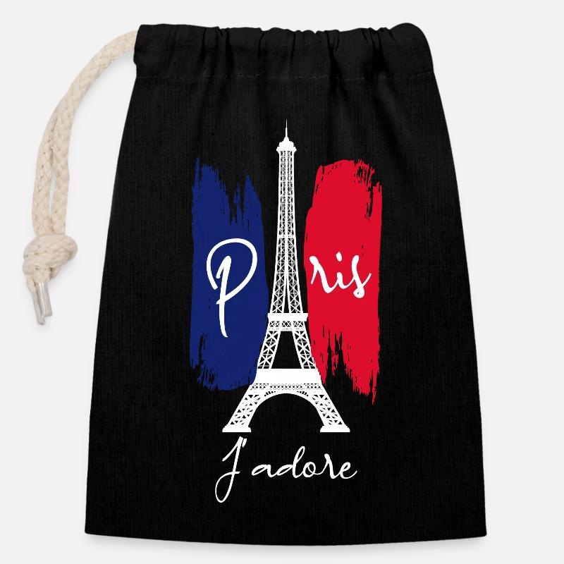 Paris J'adore - Sac cadeau en coton avec cordon (14 x 20 cm) - noir