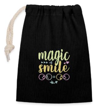 magic of smile - Verschließbarer Geschenkbeutel aus Baumwolle (14x20cm) - Schwarz - Vorne
