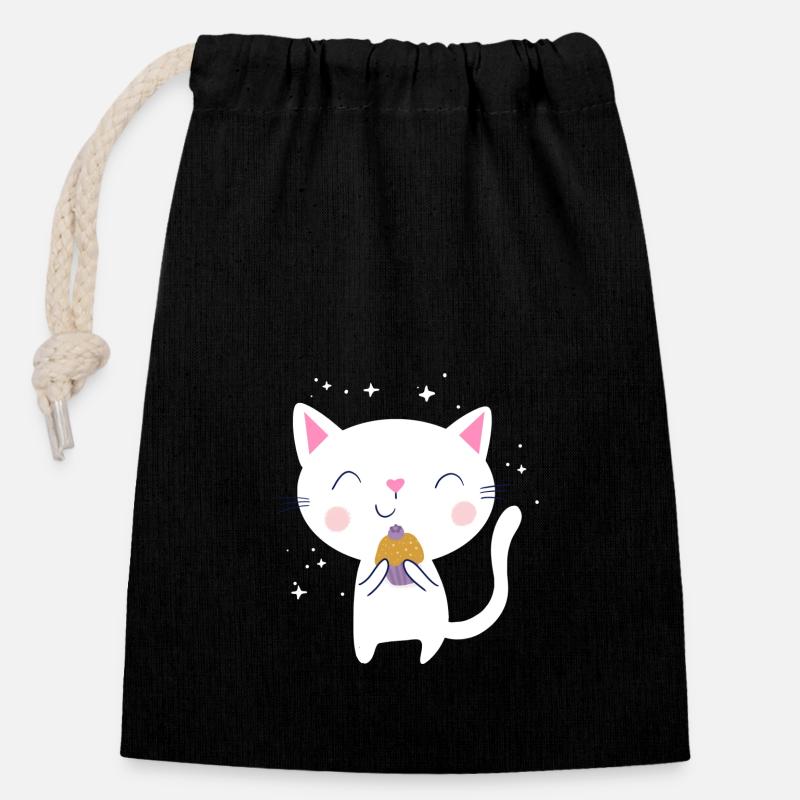 Blueberry Muffin Cat - Closable cotton gift bag (14x20cm) - black