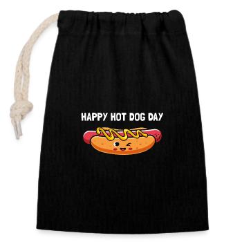 Happy hot dog day - Closable cotton gift bag (14x20cm) - black - Front