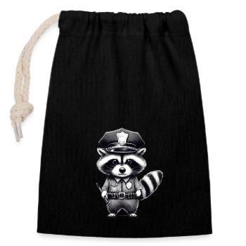 Officier Raccoon - Police - Sac cadeau en coton avec cordon (14 x 20 cm) - noir - Devant