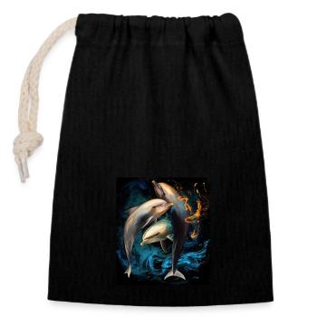 Drapeau de dauphin - Sac cadeau en coton avec cordon (14 x 20 cm) - noir - Devant