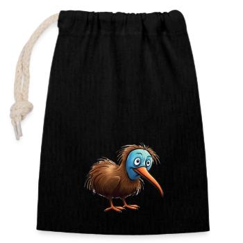 Kiwi Oiseau au visage bleu - Sac cadeau en coton avec cordon (14 x 20 cm) - noir - Devant