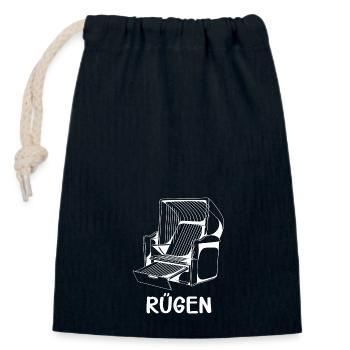 RÜGEN STRANDKORB - Verschließbarer Geschenkbeutel aus Baumwolle (14x20cm) - Navy - Vorne