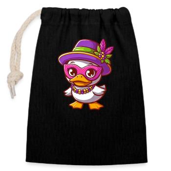 Canard blanc de Mardi Gras avec bijoux - Sac cadeau en coton avec cordon (14 x 20 cm) - noir - Devant