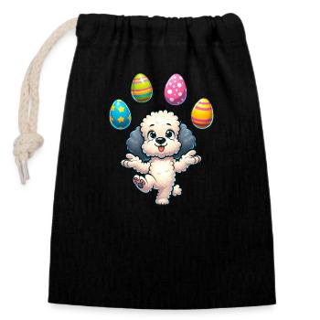 Ostern Ei Osterei Hund Pudel Jonglieren Jongleur - Verschließbarer Geschenkbeutel aus Baumwolle (14x20cm) - Schwarz - Vorne