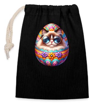 Chat Ragdoll dans la conception d’oeuf de Pâques - Sac cadeau en coton avec cordon (14 x 20 cm) - noir - Devant