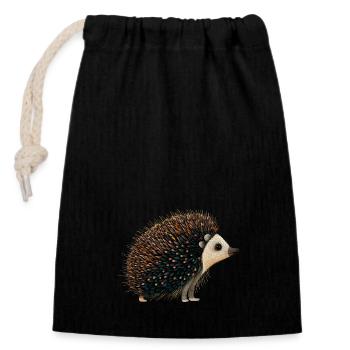 Süsser Igel - Verschließbarer Geschenkbeutel aus Baumwolle (14x20cm) - Schwarz - Vorne