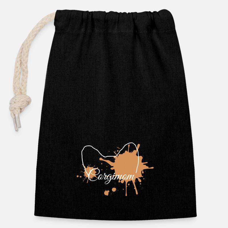 Corgimom Orange Splash - Verschließbarer Geschenkbeutel aus Baumwolle (14x20cm) - Schwarz