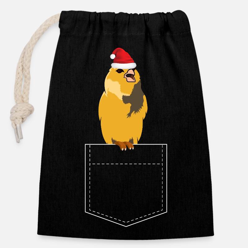Oiseau de Noël - Sac cadeau en coton avec cordon (14 x 20 cm) - noir