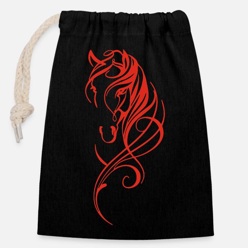 Cheval abstrait rouge - Sac cadeau en coton avec cordon (14 x 20 cm) - noir