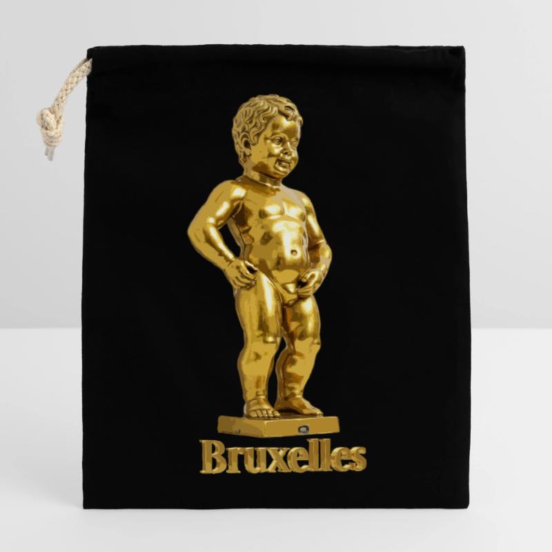 Manneken Pis de Bruxelles en oder Verschließbarer Geschenkbeutel aus Baumwolle (14x20cm)