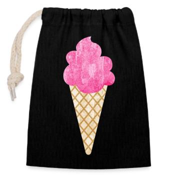 Crème glacée Gaufre rose Fan de crème glacée Snacking Fan d’été - Sac cadeau en coton avec cordon (14 x 20 cm) - noir - Devant