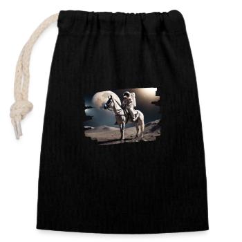 Astronaute à cheval dans l’espace - Sac cadeau en coton avec cordon (14 x 20 cm) - noir - Devant