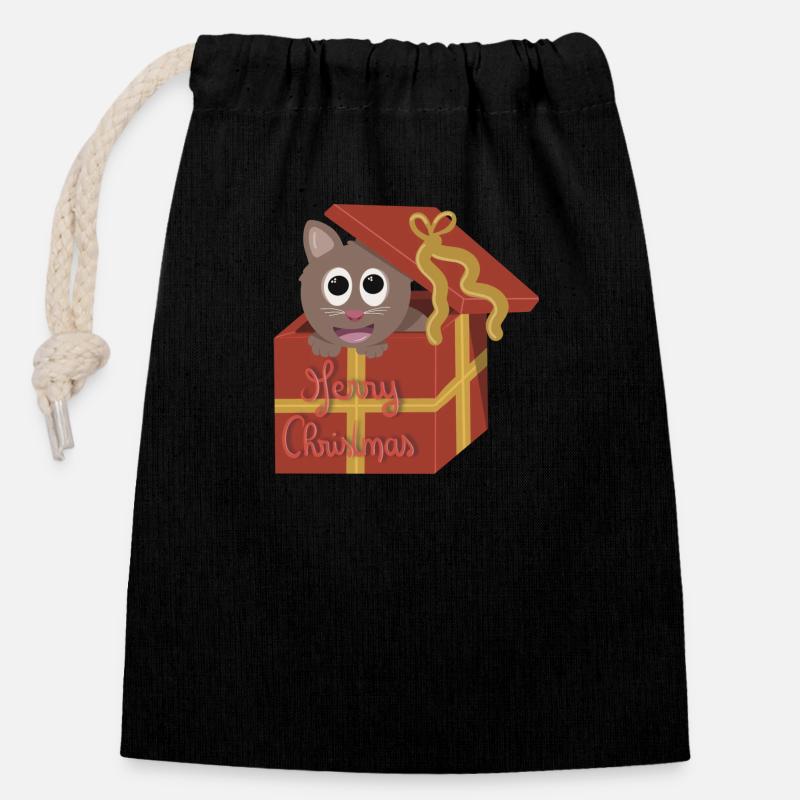 Christmas Kitten - Closable cotton gift bag (14x20cm) - black