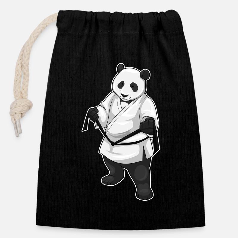 Panda Karate Kampfsport - Verschließbarer Geschenkbeutel aus Baumwolle (14x20cm) - Schwarz