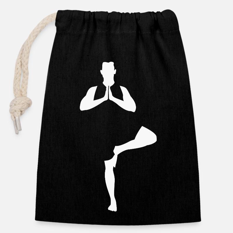 Yoga Tree Pose, blanc - Sac cadeau en coton avec cordon (14 x 20 cm) - noir
