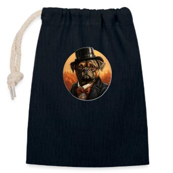 Mops mit Hut und Anzug Vintage - Verschließbarer Geschenkbeutel aus Baumwolle (14x20cm) - Navy - Vorne