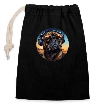 Mops Kopfhörer Sonnenbrille Vintage - Verschließbarer Geschenkbeutel aus Baumwolle (14x20cm) - Schwarz - Vorne
