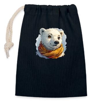 Ours polaire avec écharpe - Sac cadeau en coton avec cordon (14 x 20 cm) - bleu marine - Devant