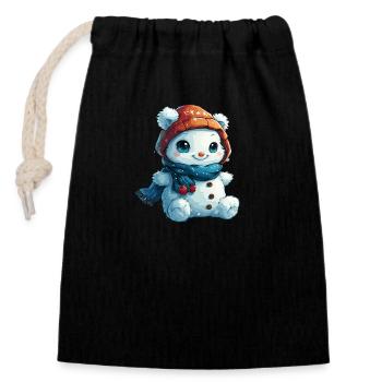 Schneemann für Kinder - Verschließbarer Geschenkbeutel aus Baumwolle (14x20cm) - Schwarz - Vorne