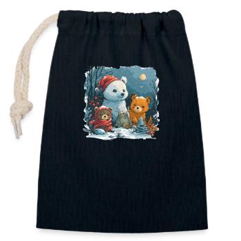 Schneemann mit Teddybär - Verschließbarer Geschenkbeutel aus Baumwolle (14x20cm) - Navy - Vorne