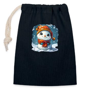 Schneemann für Kinder - Verschließbarer Geschenkbeutel aus Baumwolle (14x20cm) - Navy - Vorne