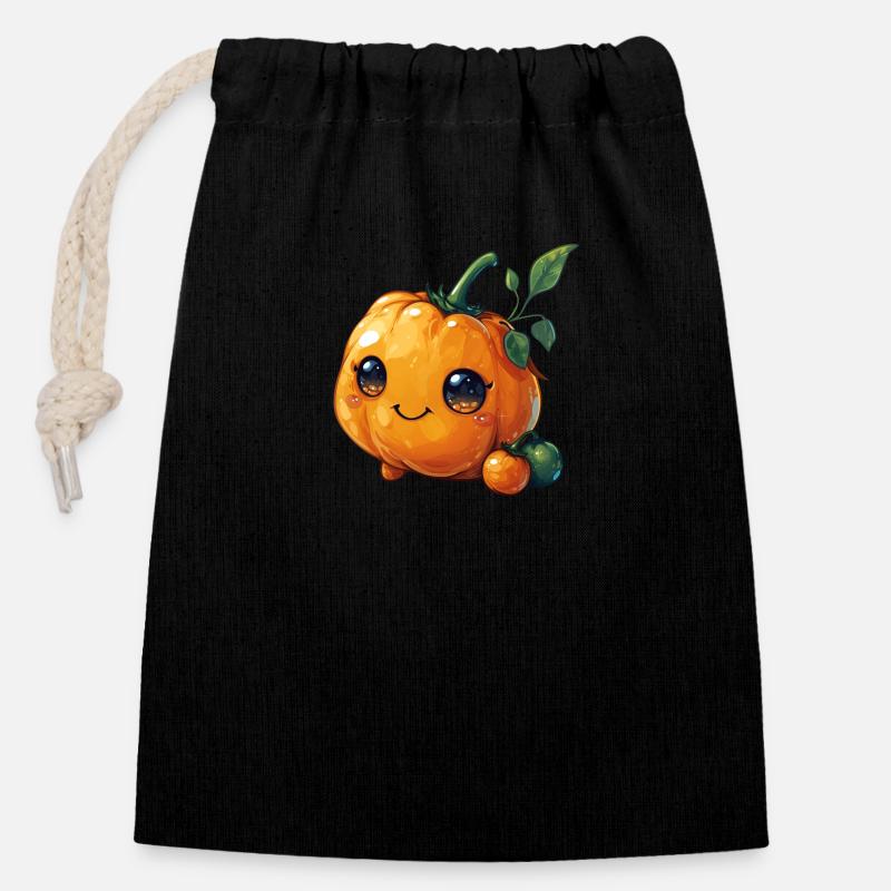 Style bande dessinée heureux citrouille - Sac cadeau en coton avec cordon (14 x 20 cm) - noir