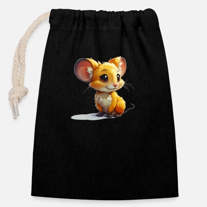 souris mignonne - Sac cadeau en coton avec cordon (14 x 20 cm) - noir