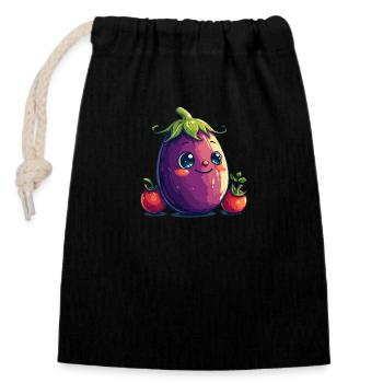 Aubergine Comic Face - Sac cadeau en coton avec cordon (14 x 20 cm) - noir - Devant