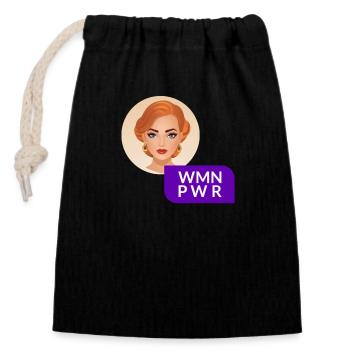 WMN PWR - Female Face - 05 - Closable cotton gift bag (14x20cm) - black - Front