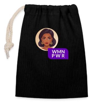 WMN PWR - Female Face - 04 - Closable cotton gift bag (14x20cm) - black - Front