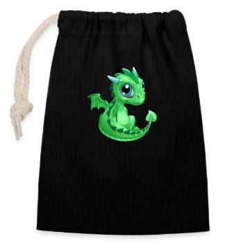 Baby Dragon Green | Cute Green Baby Dragon - Closable cotton gift bag (14x20cm) - black - Front