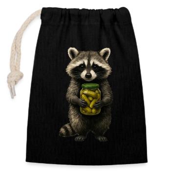 Cute Raccoon Holding Pickle Jar Animal Trash Panda - Closable cotton gift bag (14x20cm) - black - Front