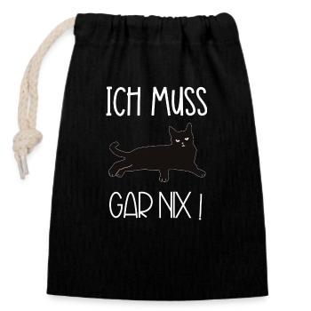 Cat, I don't have to do anything - Closable cotton gift bag (14x20cm) - black - Front