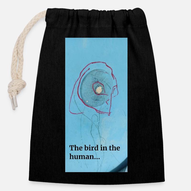 The bird in the human - Verschließbarer Geschenkbeutel aus Baumwolle (14x20cm) - Schwarz