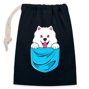 Samoyed - Closable cotton gift bag (14x20cm) - navy - Front