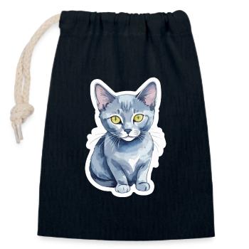 Chat bleu russe Aquarelle - Sac cadeau en coton avec cordon (14 x 20 cm) - bleu marine - Devant