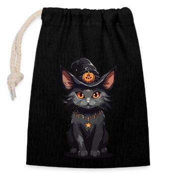 Magische Hexenkatze Halloween Cartoon Katzen - Verschließbarer Geschenkbeutel aus Baumwolle (14x20cm) - Schwarz - Vorne