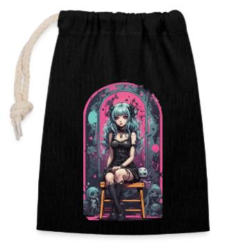 Pastel Goth Anime Kawaii E-Girl Urban Style - Closable cotton gift bag (14x20cm) - black - Front