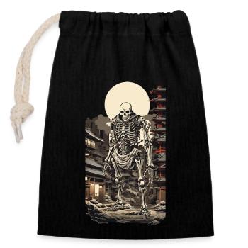 Squelette Yokai dystopique Style Ukiyo-E Manga - Sac cadeau en coton avec cordon (14 x 20 cm) - noir - Devant